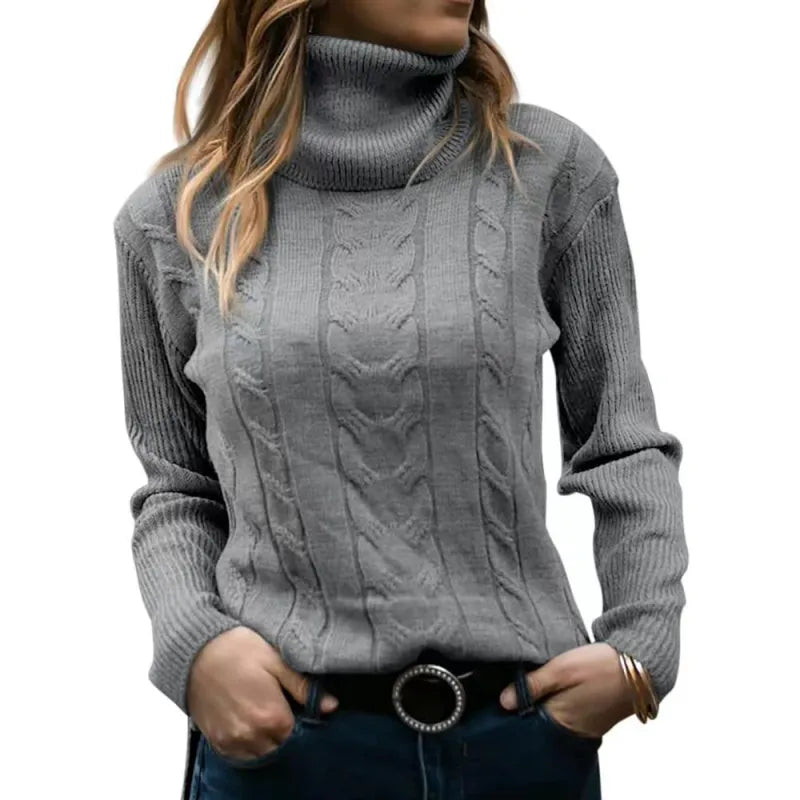 Women's Solid Turtleneck Sweater – Slim Fit Long Sleeve Knitwear