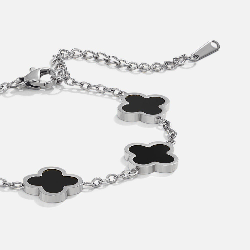 Silver-Tone Black Clover Bracelet