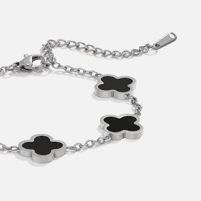 Silver-Tone Black Clover Bracelet