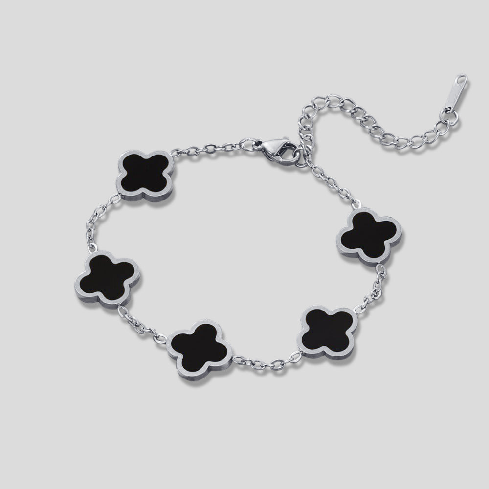 Silver-Tone Black Clover Bracelet