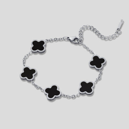 Silver-Tone Black Clover Bracelet