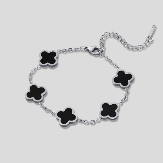Silver-Tone Black Clover Bracelet