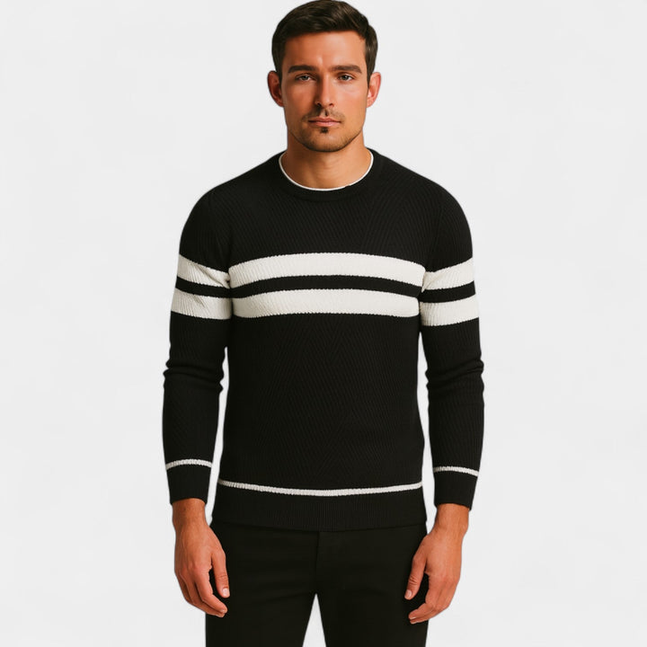 Men's Striped Wool Blend Jumper – Classic V Neck