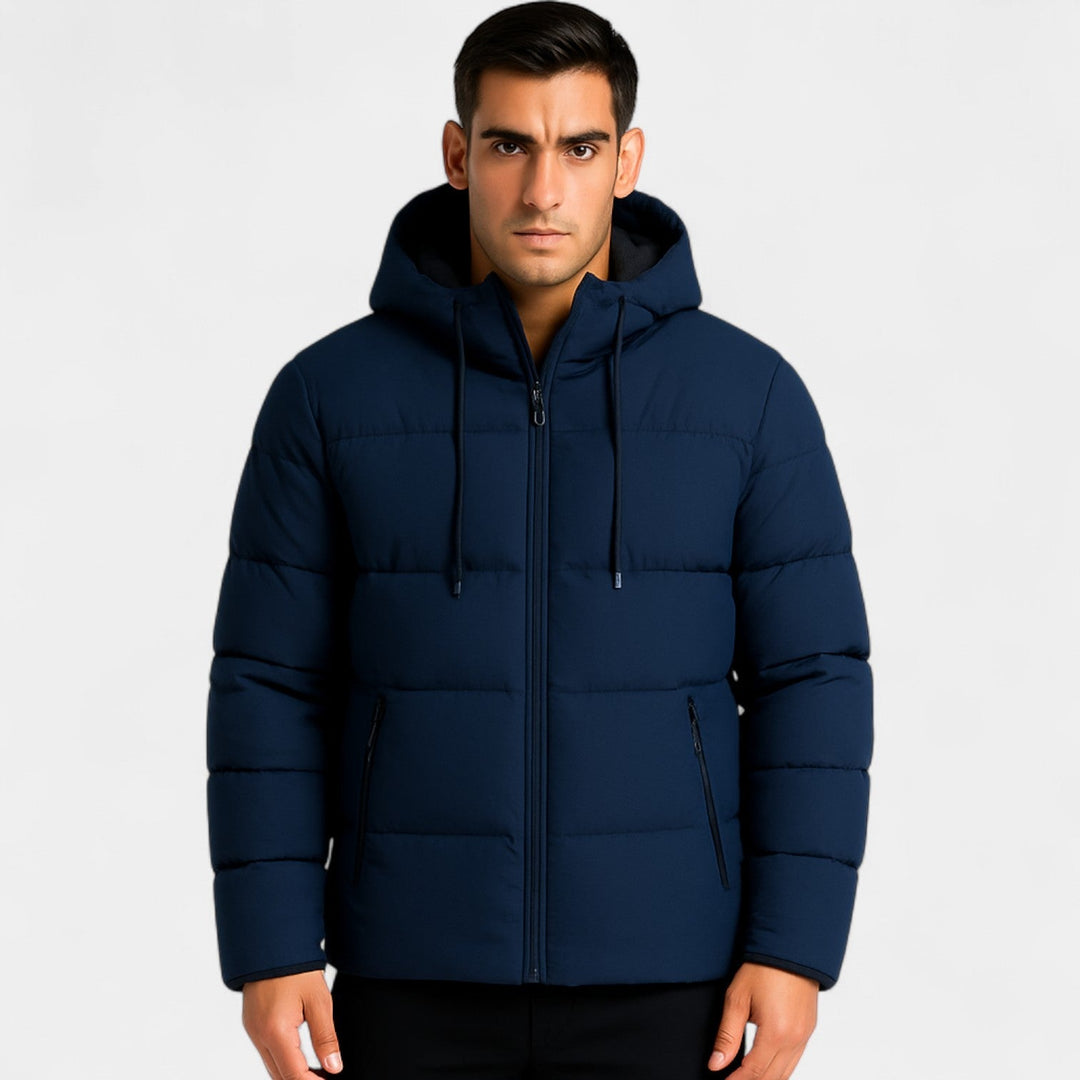 Men's Feather Filled Puffer – Hooded Stand Collar