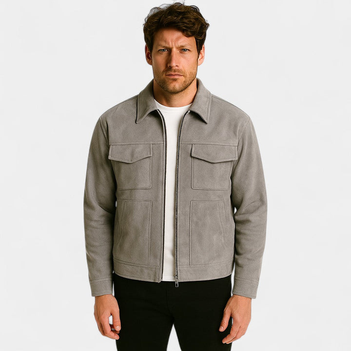 Men's Suede Jacket – Cotton Lined Multi Pocket Design