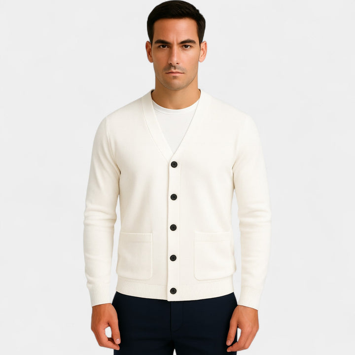 Men's Wool V-Neck Cardigan – Minimal Layering Knit