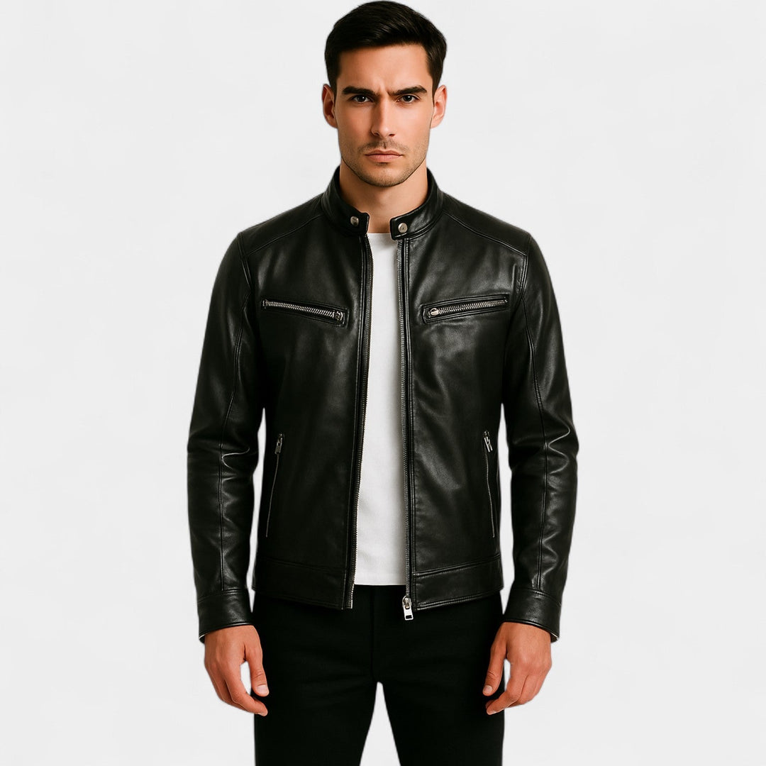 Men's Vegan Leather Biker Jacket – Slim Minimalist Cut