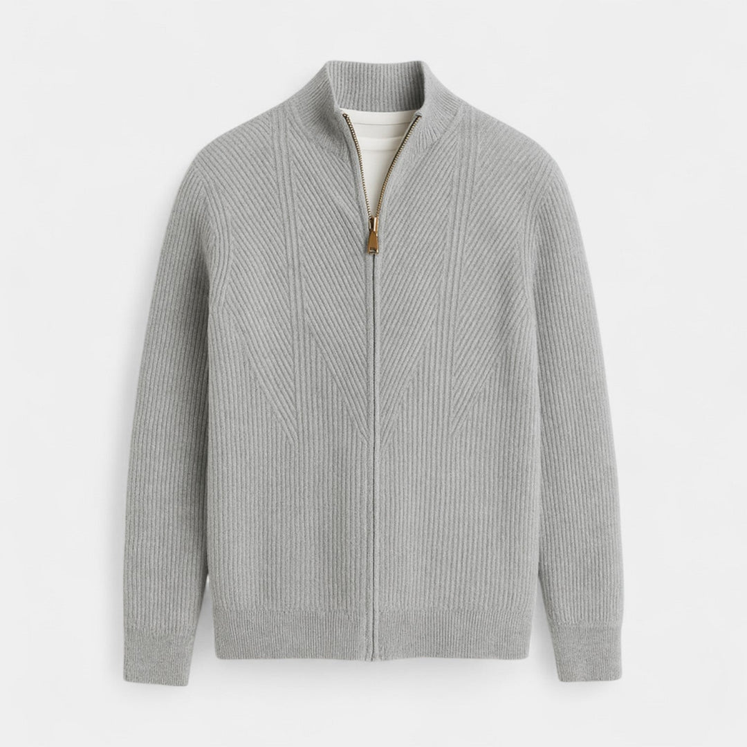 Men's Pure Cashmere Zip Cardigan – Chunky Stand Collar Knit