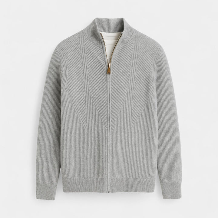 Men's Pure Cashmere Zip Cardigan – Chunky Stand Collar Knit