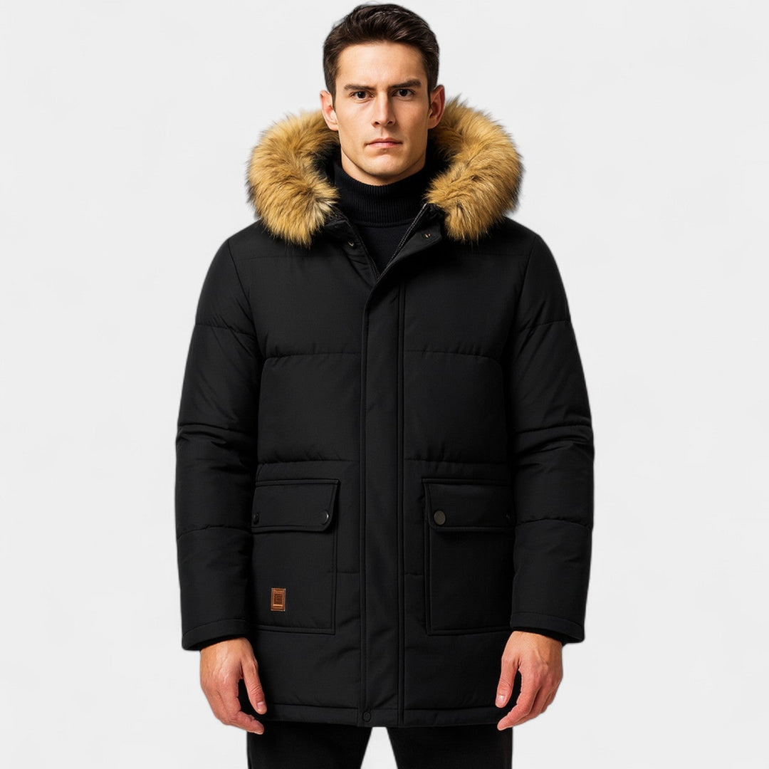 Men's Fleece Lined Cotton Parka – Detachable faux fur Collar