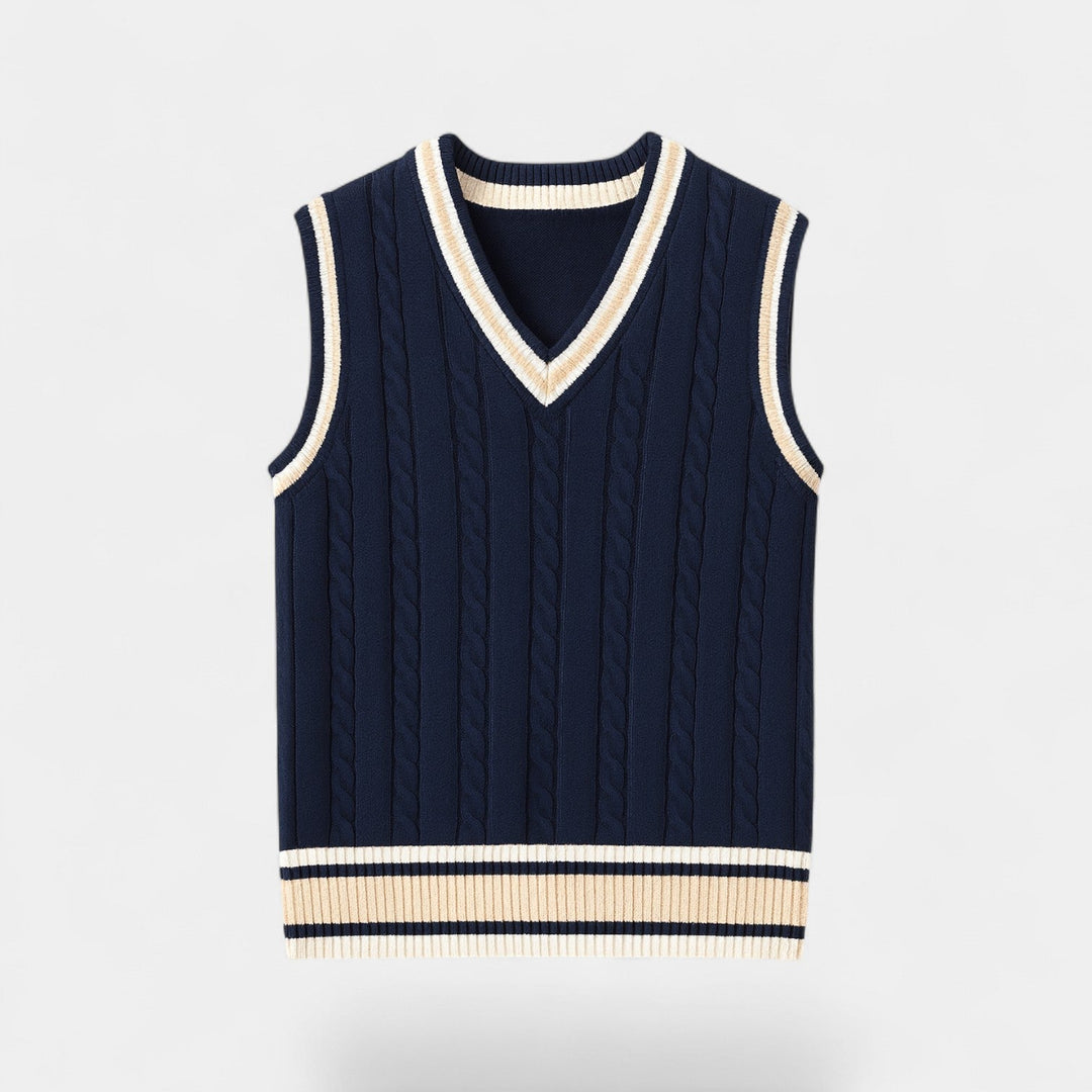 Men's Sleeveless Cable Knit Vest – V Neck Layering Piece