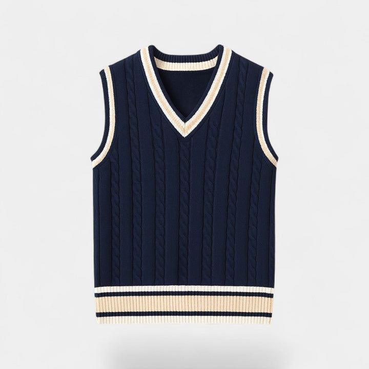 Men's Sleeveless Cable Knit Vest – V Neck Layering Piece