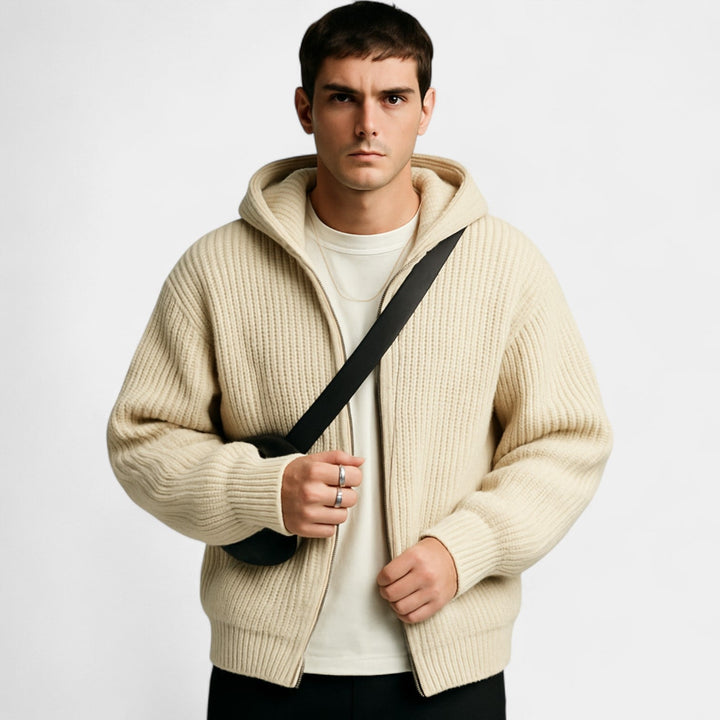 Men's Knitted Zip Hoodie – Relaxed Hooded Cardigan