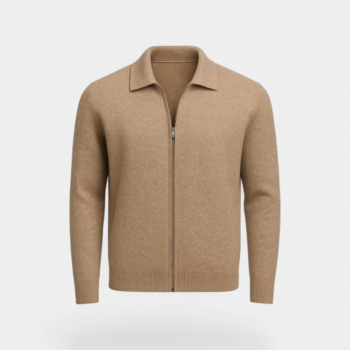 Men's Merino Wool Cardigan – Zip Front Lapel Collar