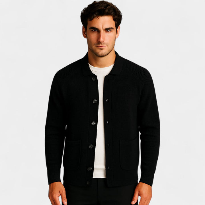 Men's Knitted Cardigan – Round Neck with Button Front