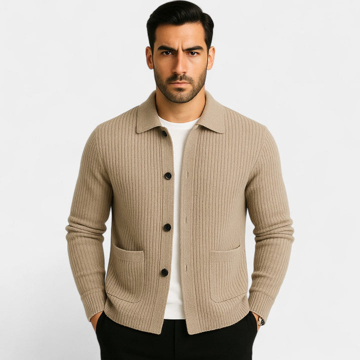Men's Knitted Cotton Cardigan – Buttoned V Neck