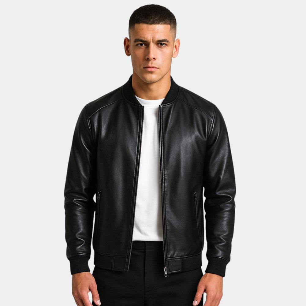 Men's Leather Jacket – Stand Collar Minimalist Cut