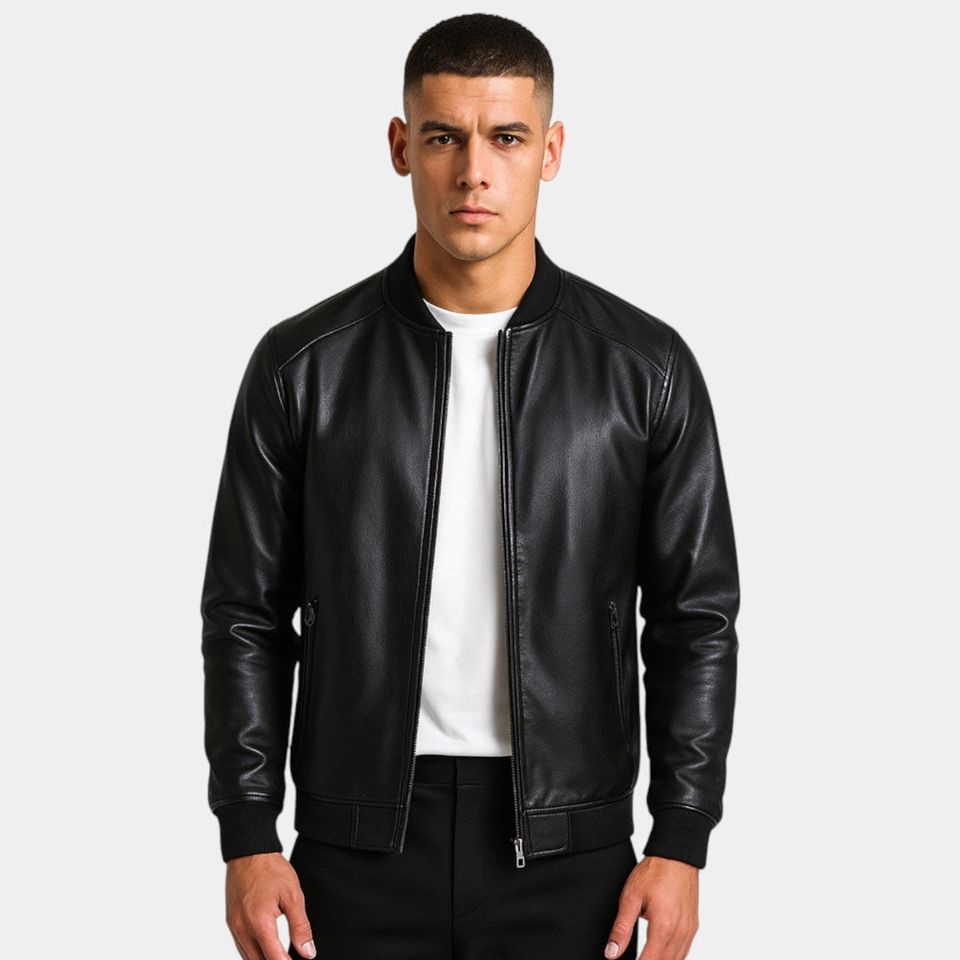 Men's Leather Jacket – Stand Collar Minimalist Cut