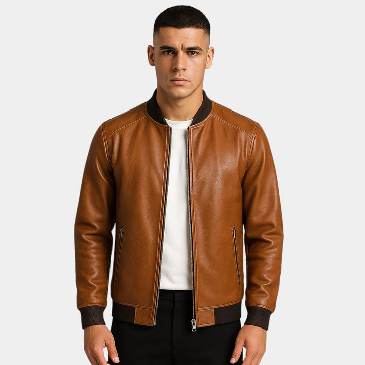 Men's Leather Jacket – Stand Collar Minimalist Cut