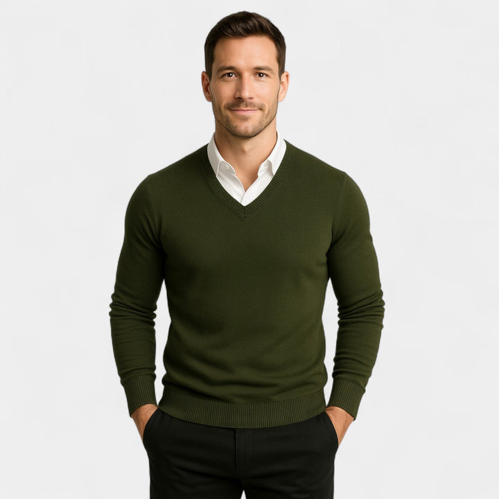 Men's V-Neck Jumper – Slim Fit Fine Technical Knit