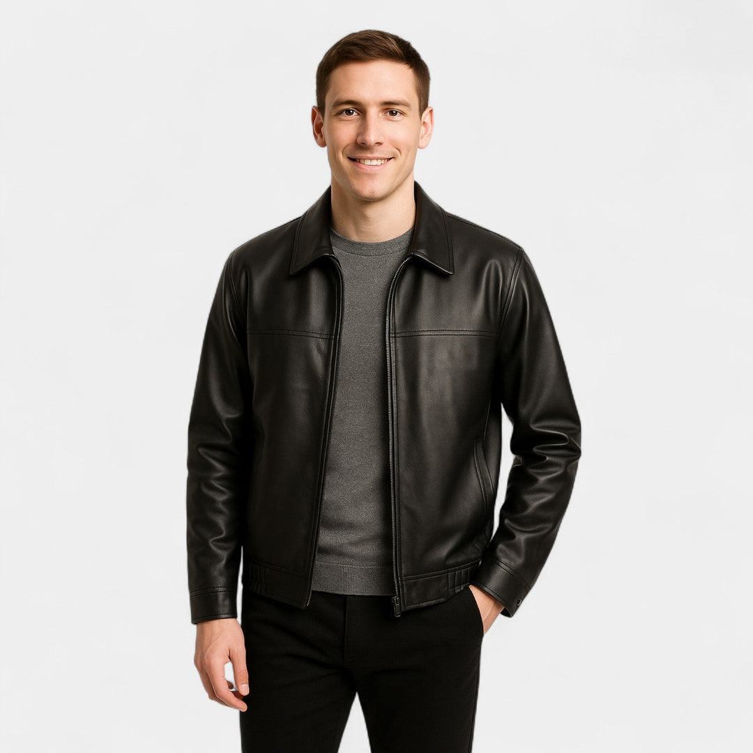 Men's PU Leather Jacket – Fitted with Stand Collar