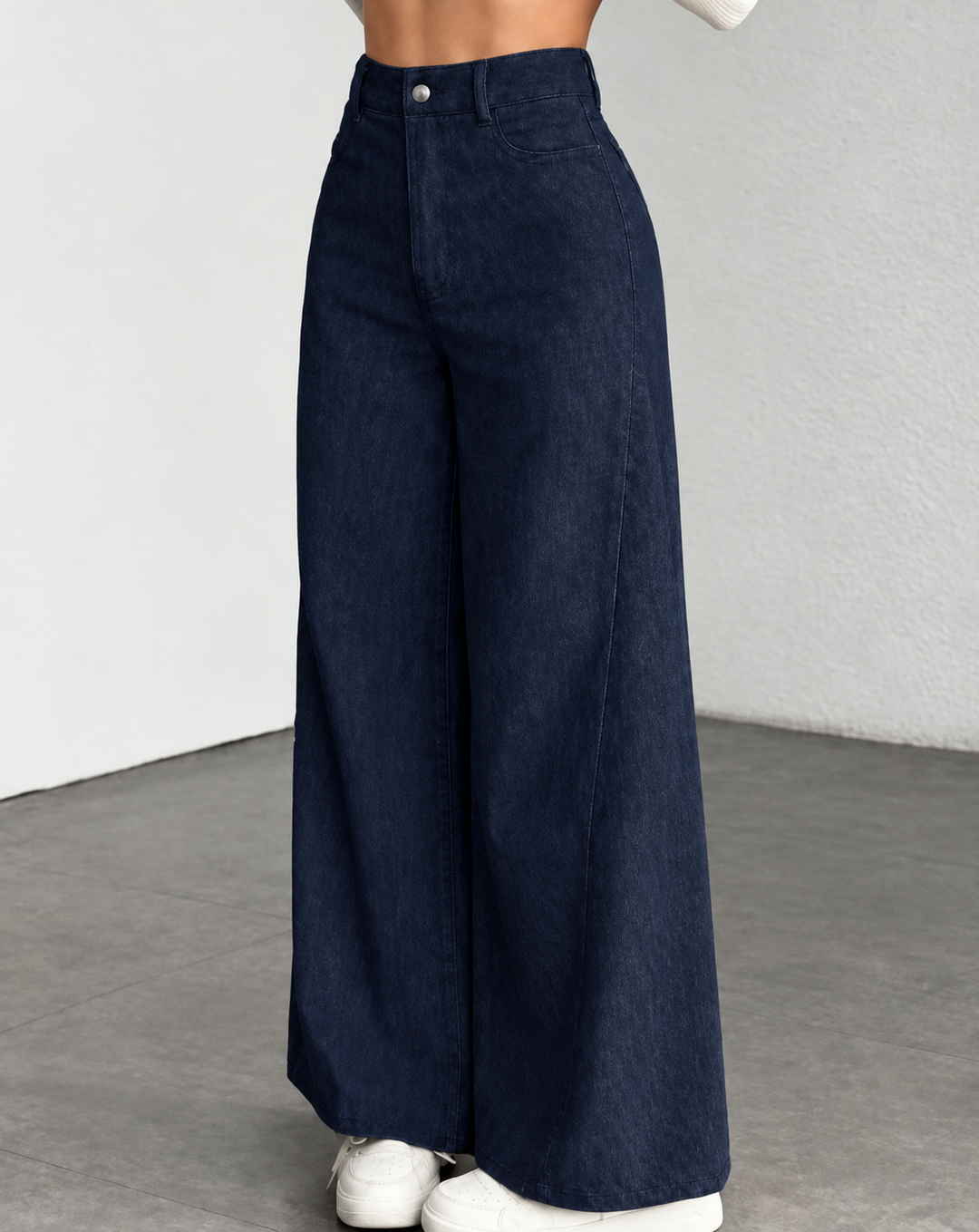 Women's Wide Leg High Waist Trouser – Vertical Stripe Tailored Look