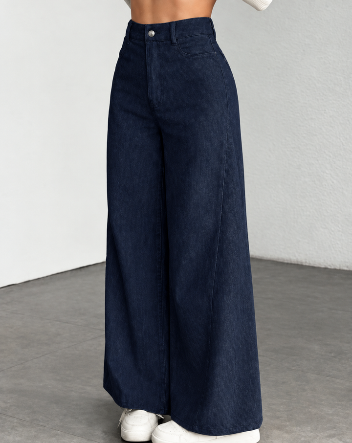 Women's Wide Leg High Waist Trouser – Vertical Stripe Tailored Look