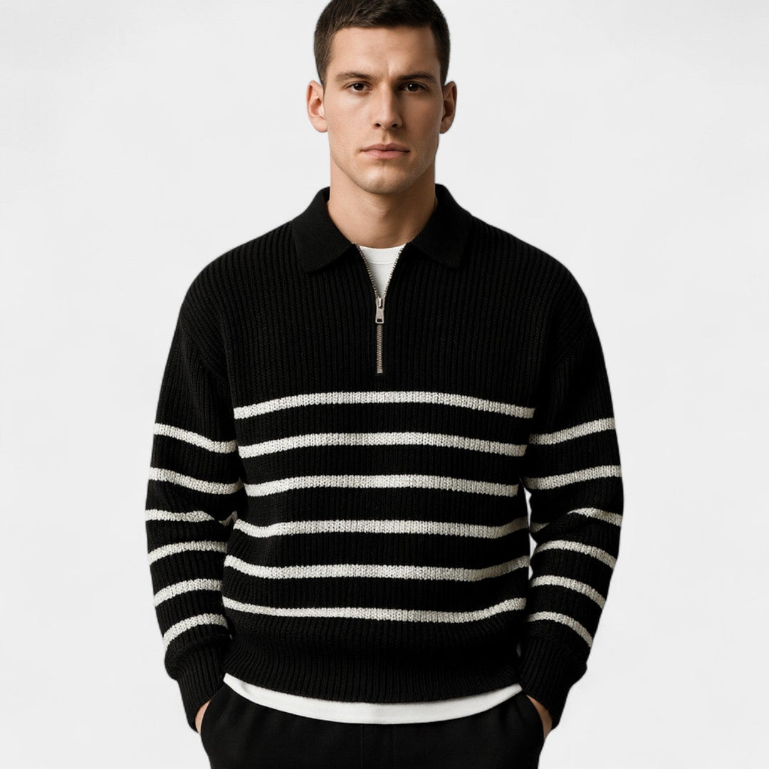 Men's Striped Quarter Zip Jumper – Modern Collared Fit