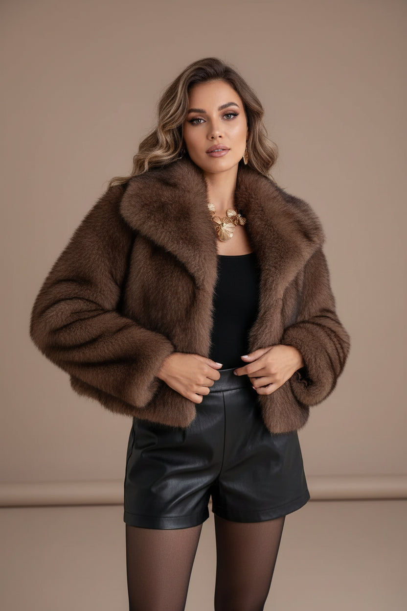 Women's Faux Fur Coat, Short Length – Cropped Luxe Winter Jacket