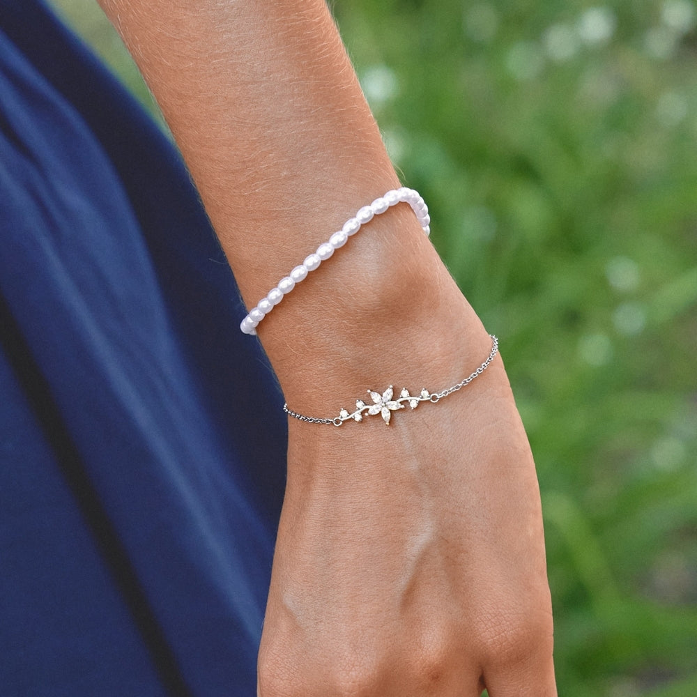 Silver-Tone Crystal Flower Bracelet