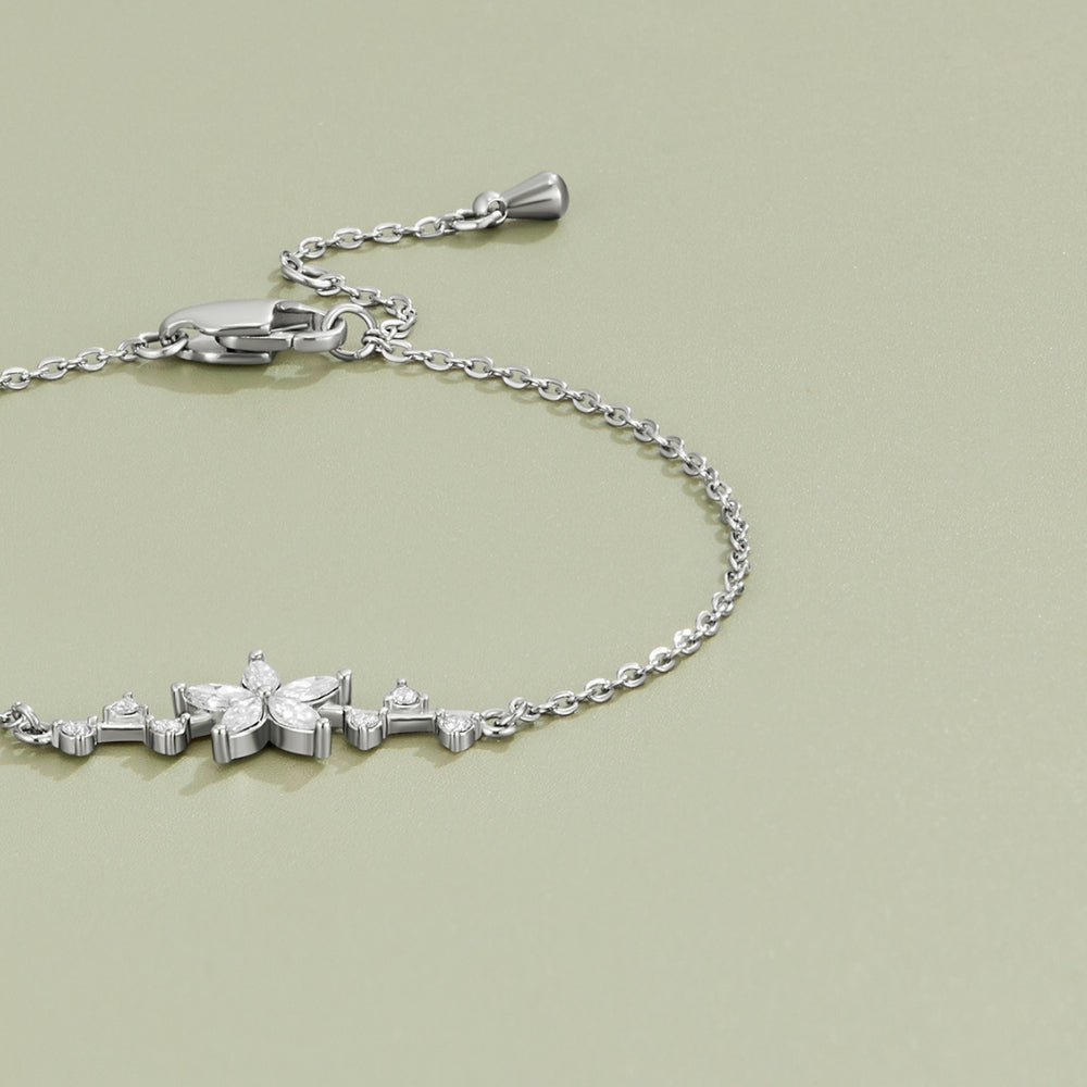 Silver-Tone Crystal Flower Bracelet