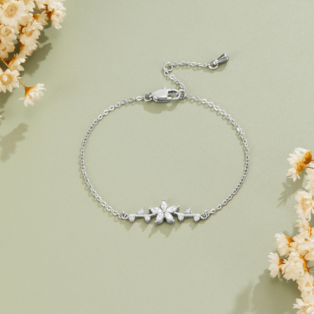Silver-Tone Crystal Flower Bracelet