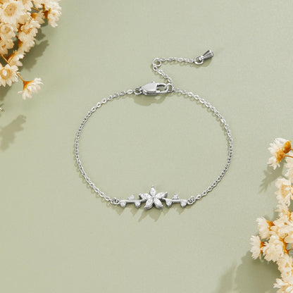Silver-Tone Crystal Flower Bracelet