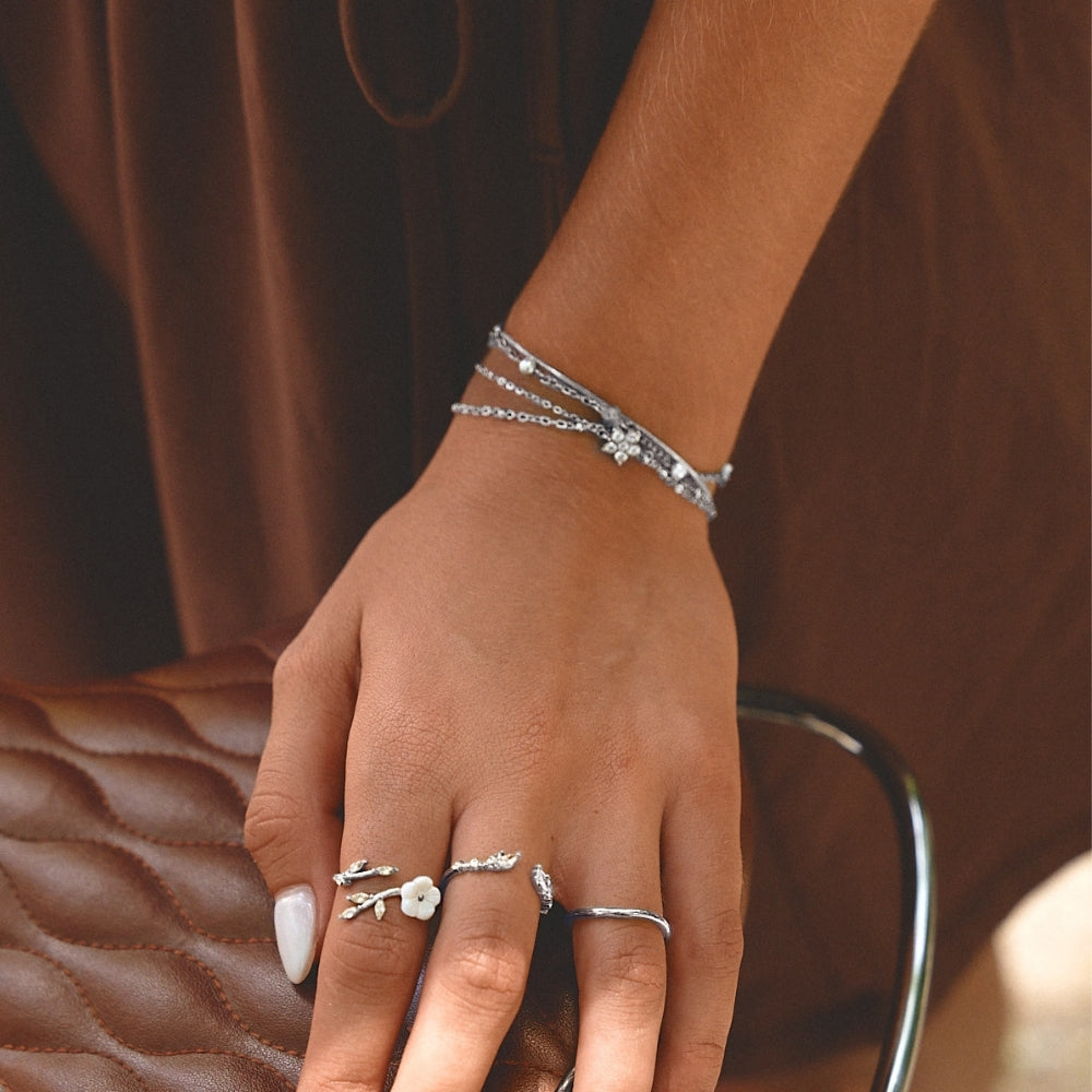 Elara Silver-Tone Crystal Bloom Bracelet
