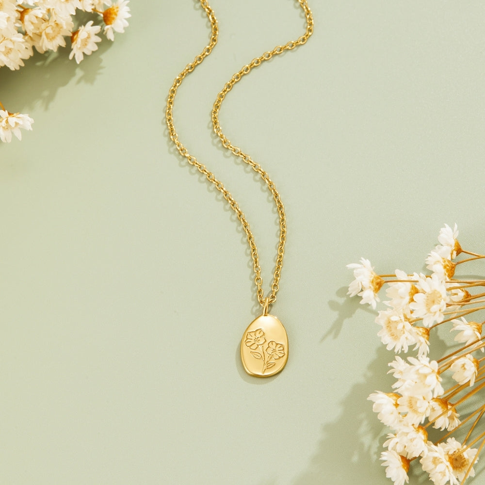 Engraved Wildflower Gold-Tone Necklace