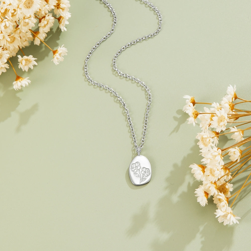 Engraved Wildflower Silver-Tone Necklace