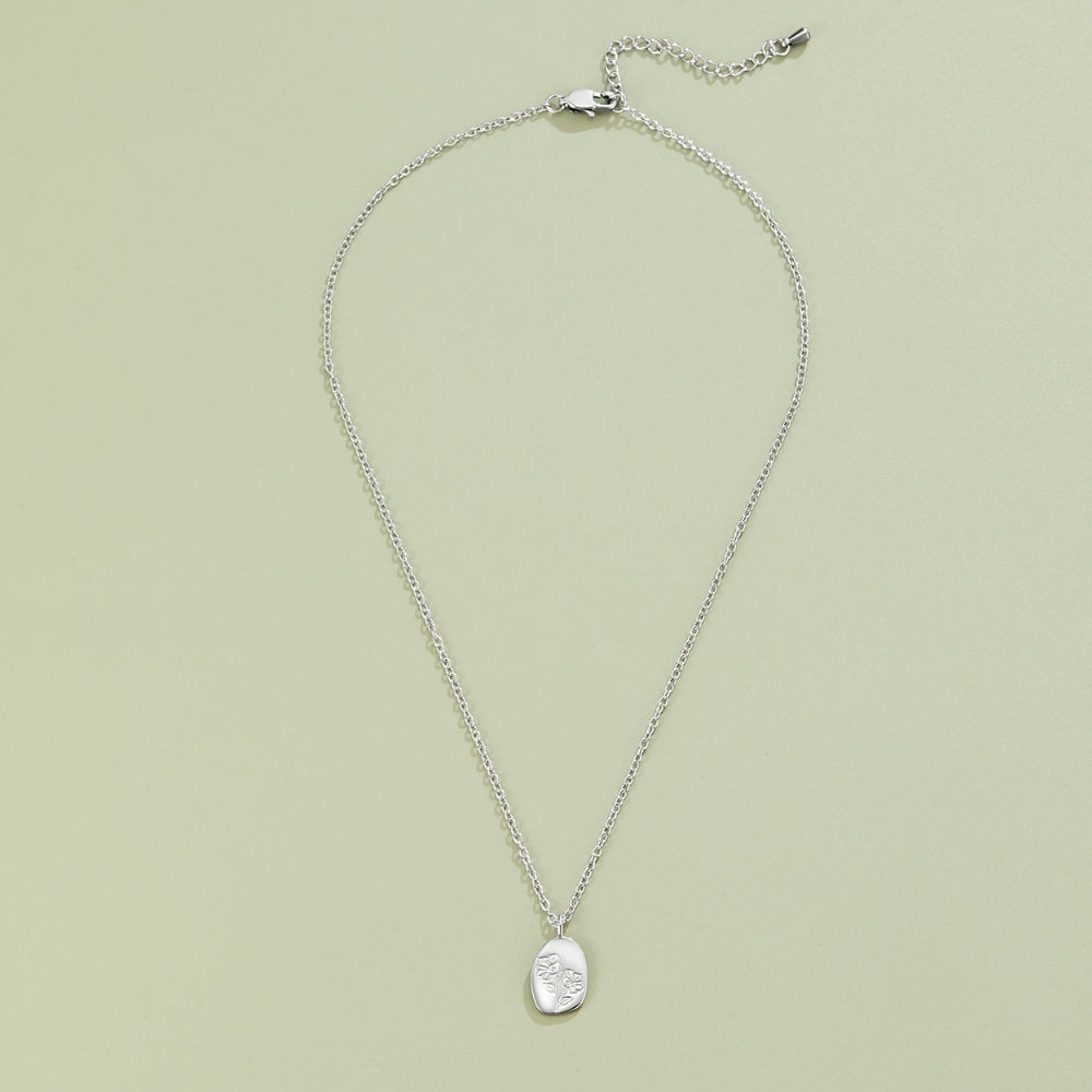Engraved Wildflower Silver-Tone Necklace