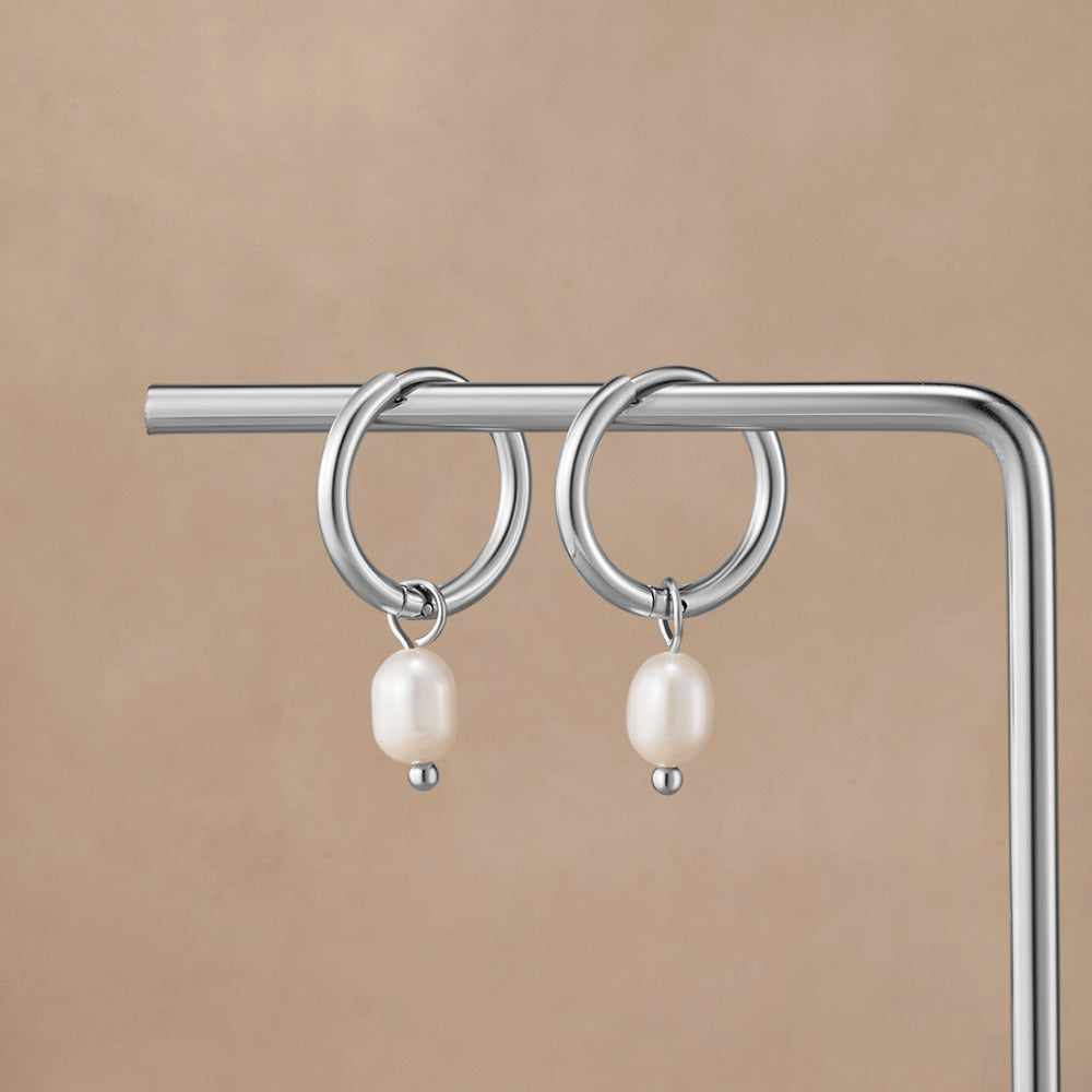 Freshwater Pearl Bella Silver-Tone Hoop Earrings