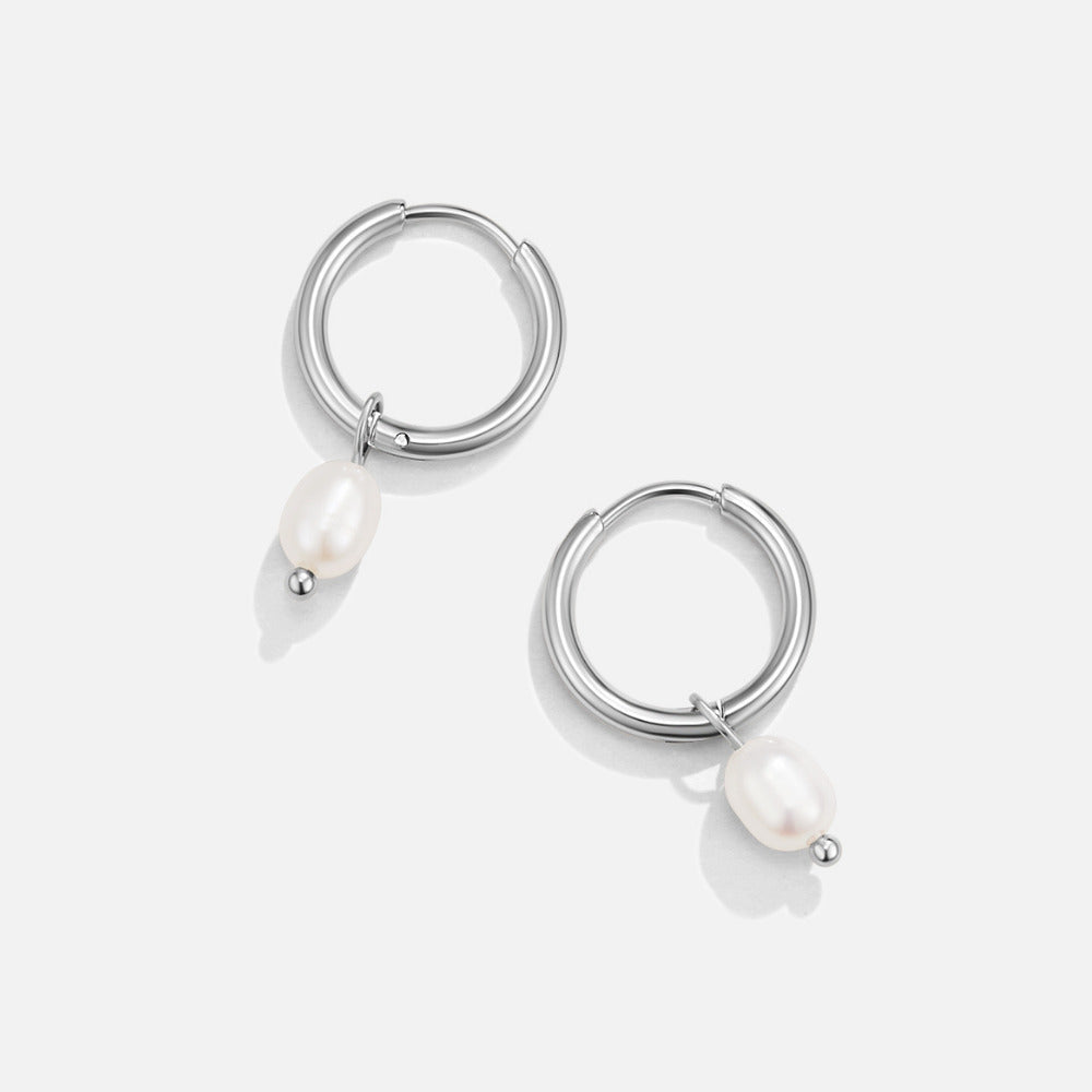 Freshwater Pearl Bella Silver-Tone Hoop Earrings