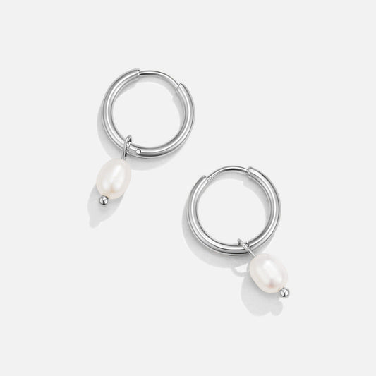 Freshwater Pearl Bella Silver-Tone Hoop Earrings