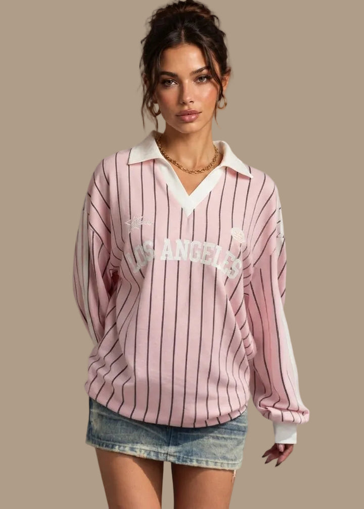 Women's Cotton Striped Graphic T-Shirt – Loose Fit Statement Top