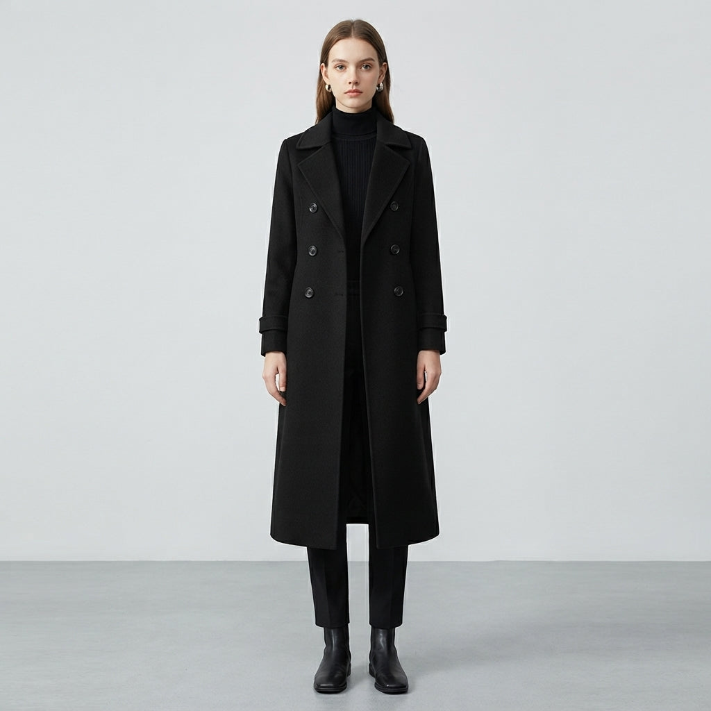 Wool Overcoat for Women – Knee-Length Padded Wool Coat with Lining