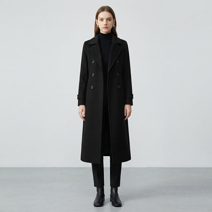 Wool Overcoat for Women – Knee-Length Padded Wool Coat with Lining