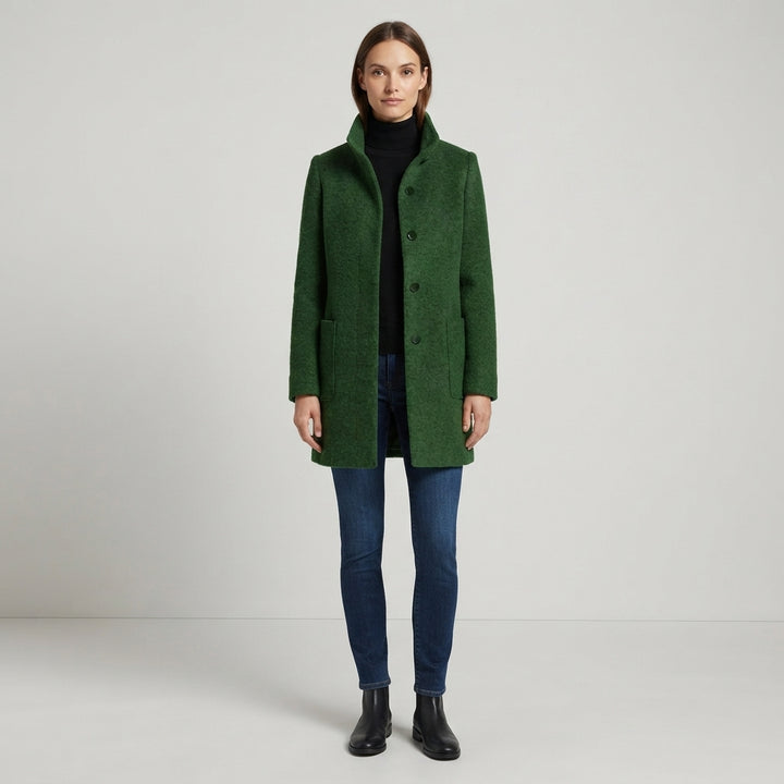 Women's Wool Coat Stand Collar Slim Fit with Pockets