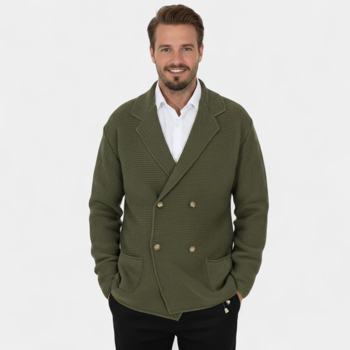 Men's Double Breasted Knit Cardigan – Lapel Collar