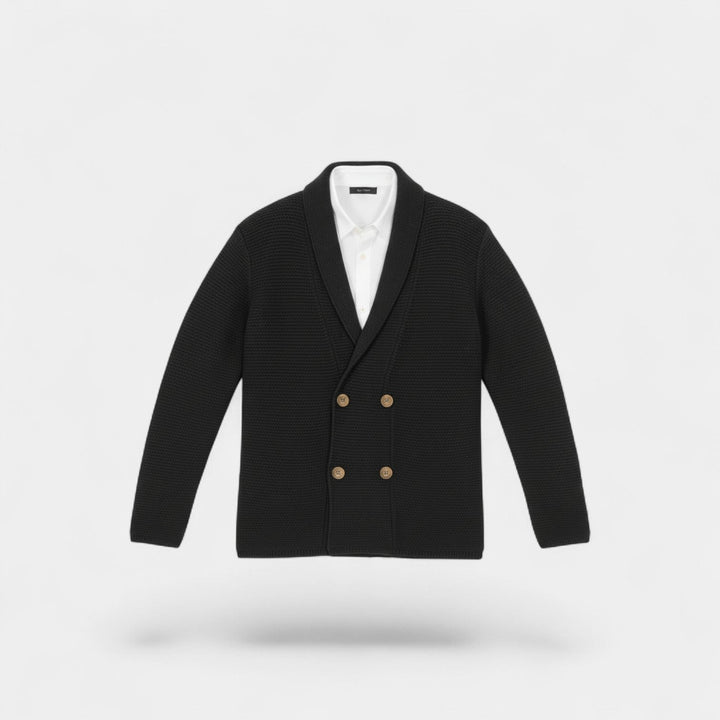 Men's Double Breasted Knit Cardigan – Lapel Collar