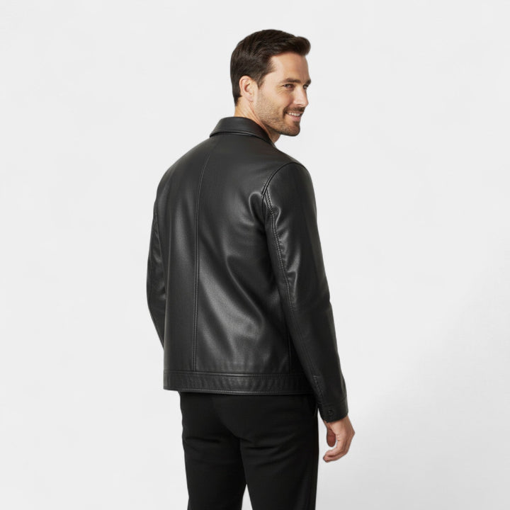Men's Vegan Leather Jacket – Stand Collar Windproof Style