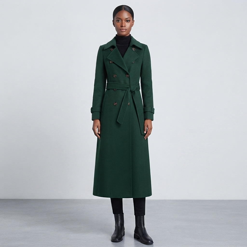 Wool Overcoat for Women – Knee-Length Padded Wool Coat with Lining