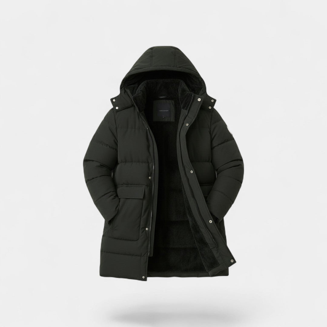 Men's Long Cotton Coat – Fleece Lined with Hood