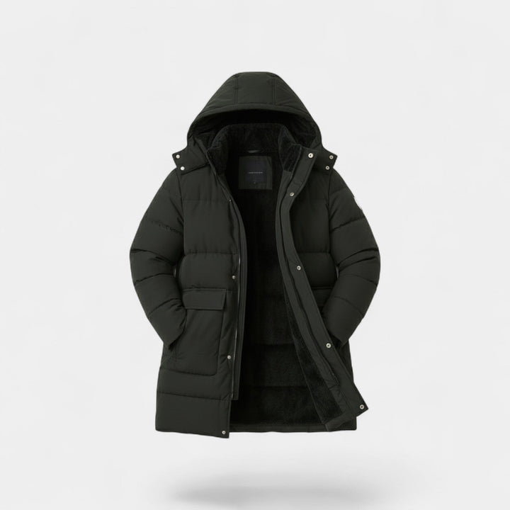 Men's Long Cotton Coat – Fleece Lined with Hood